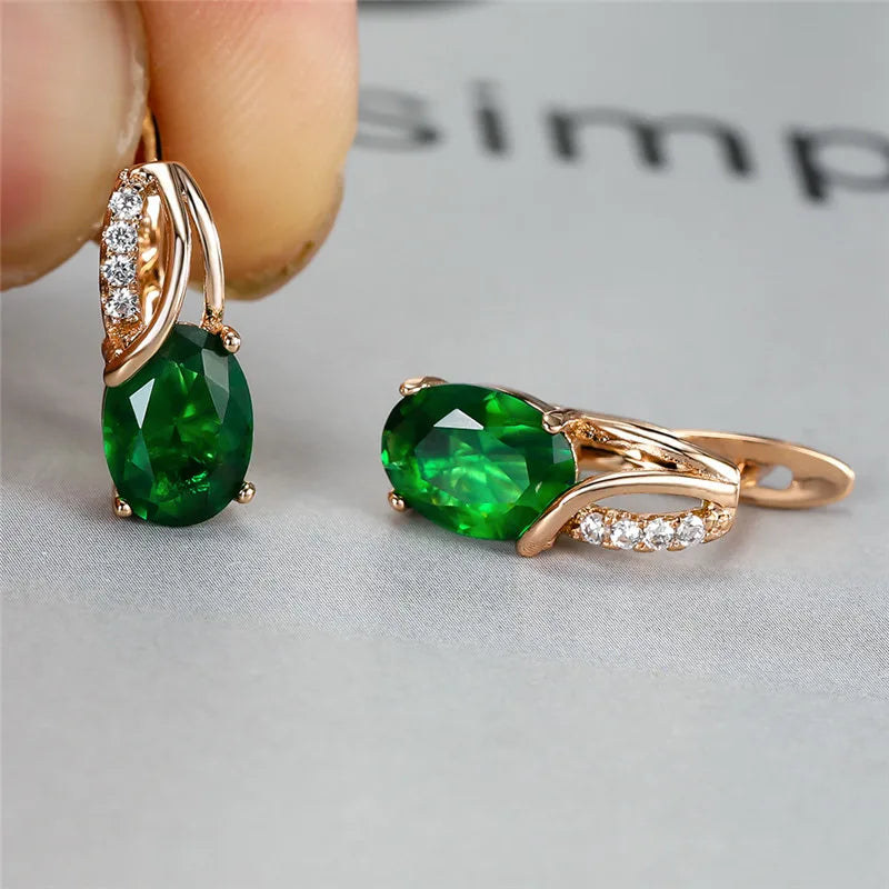 Crystal Purple Oval Stone Jewelry Rose Gold Color Wedding Hoop Earrings For Women