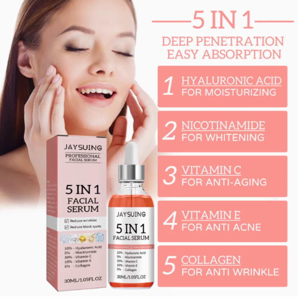 Jaysuing 5-In-1 Niacinamide Essence Hyaluronic Acid Serum Vitamin C Skincare Moisturizing Brightening Rejuvenation Skin Care