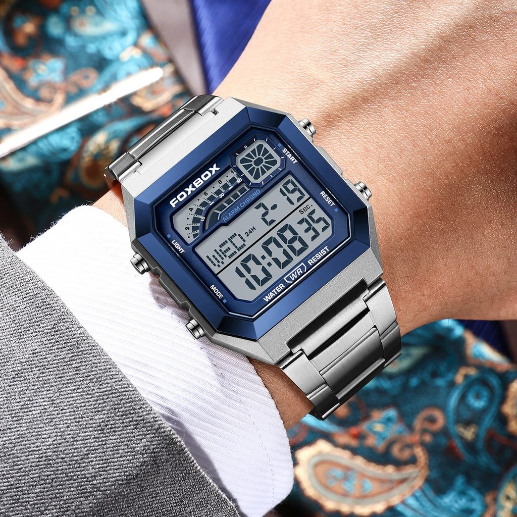 FOXBOX Original Brand Luxury Men Watch Fashion Business Square Digital Watch For Men Sports Waterproof Men's Quartz Wristwatches