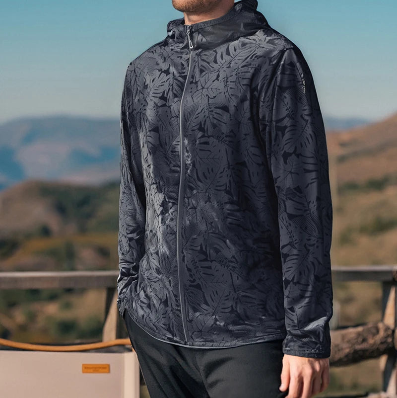 2025 New Male Leaves Hooded Sunscreen Outdoor Summer UV Skin Coat Jacket Solid Color Ice Silk Quick Dry Sunscreen UV Protection