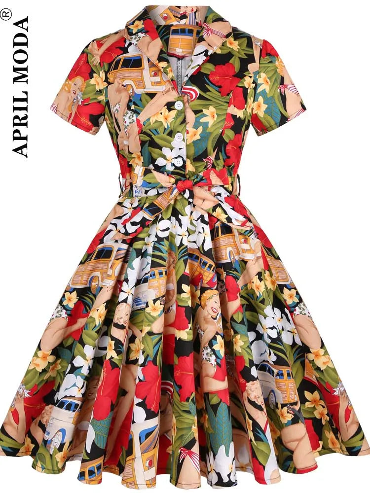 2025 Parrot Bird Print Summer Women Vintage Dress Casual Green Retro Pin UP Pinup Party Robe Rockabilly 50s 60s Swing Sundress