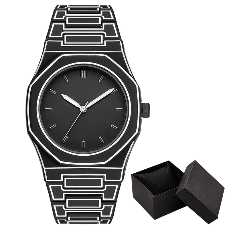 Luxury Men Watch Men's Quartz Wristwatch Minimalist Black White Dial Male Sports Reloj Silicone Rubber Strap Man Unusual Clock