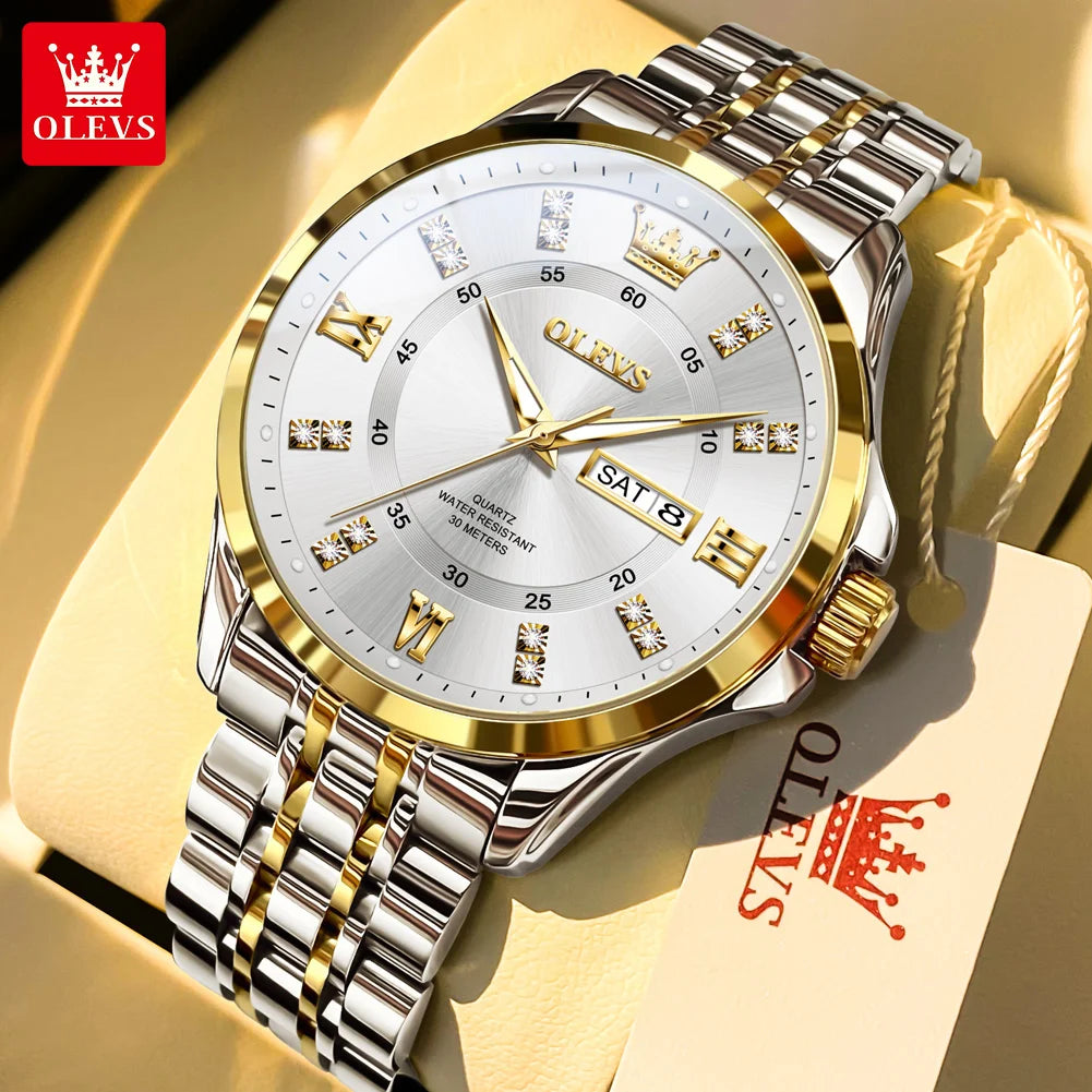 OLEVS 3620 Mens Watch Original Brand Quartz Wristwatch Waterproof Luminous Reloj Watches For Men Dual Calendar Watch Men Gifts