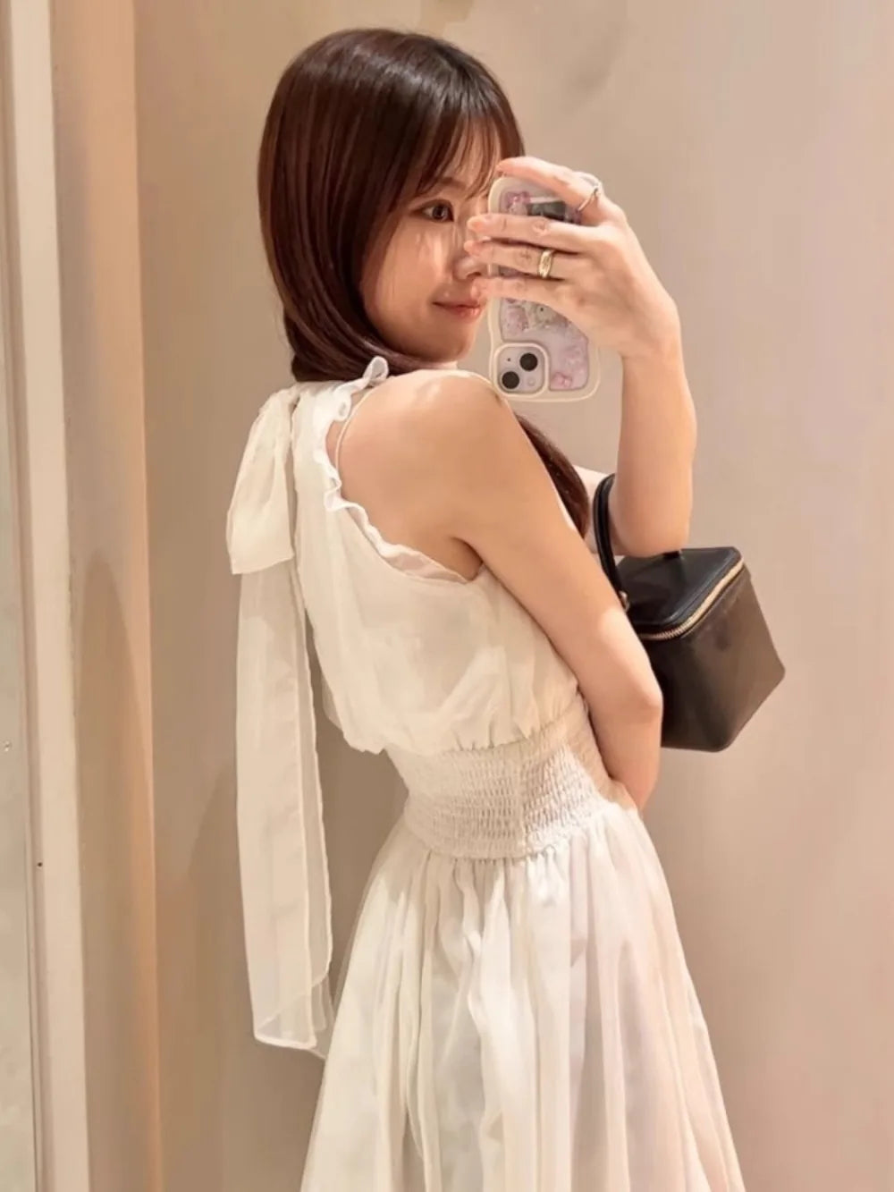 Kuzuwata New Ruffles Halter Flying Sleeve Vestidos Print Lace Up Ball Gown Princess Sweet Robe Japan Slim Waist Elegant Dress
