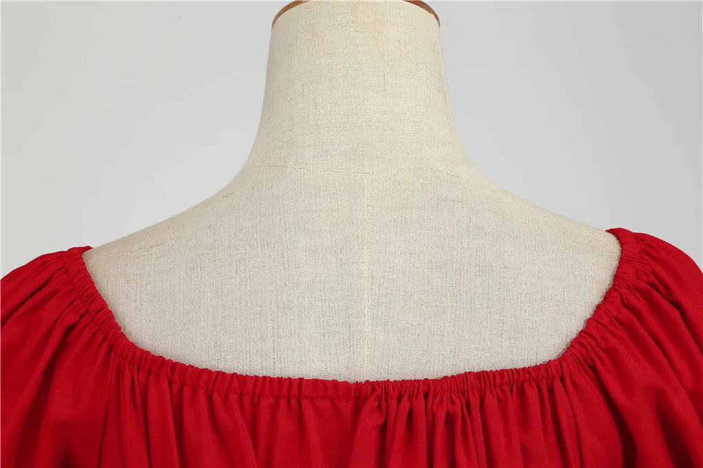 Red Square Neck Summer Dress Women V Neck Big Swing Vintage Dress Robe Femme Elegant Retro Pin up Party Evening Midi Dresses
