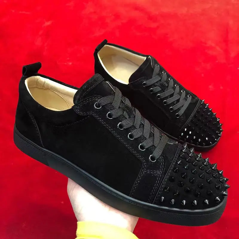 men fashion punk hip hop dress rivets shoes natural leather spikes shoe brand designer studded sneakers young stylish footwear