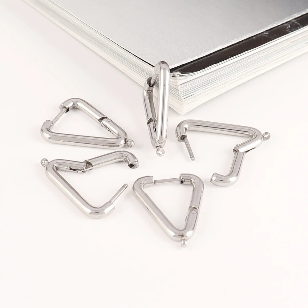 5pcs 316L Stainless Steel Heart Hoop Earrings Posts Star Geometric Oval Earring Base For DIY Jewelry Making Accessories