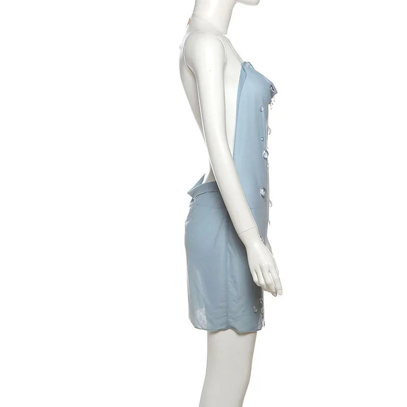 Nsauye Backless Sexy Mesh Short Mini Fashion See Through Dress Summer Women Night Club Sexy V Neck Party Evening Wrap Dress 2025