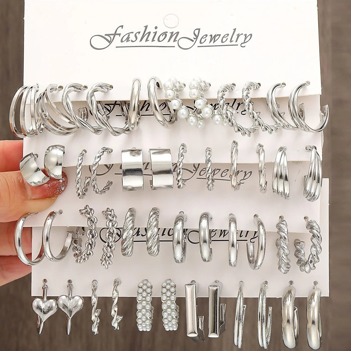 6/24 Pairs Gold Color Vintage Hoop Earrings Set for Women Girl Imitation Pearl Geometric Metal Twist Earring Fashion Jewelry