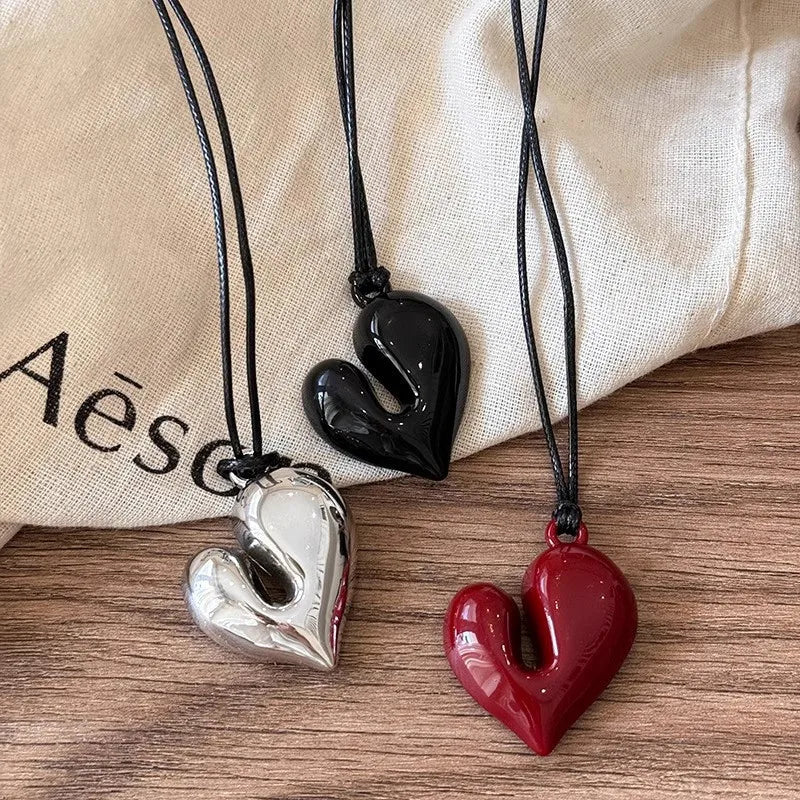 New Heart Pendant Necklace for Women Men 85CM Adjustable Pull-out Sweater Chain Fashion Jewelry Accessory Gift