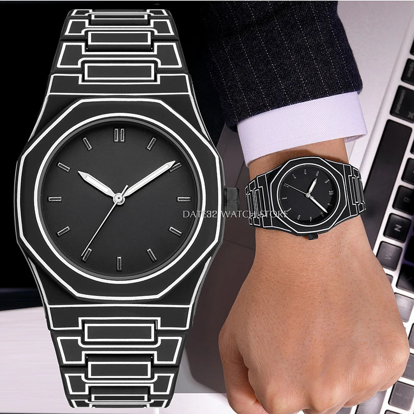 Luxury Men Watch Men's Quartz Wristwatch Minimalist Black White Dial Male Sports Reloj Silicone Rubber Strap Man Unusual Clock