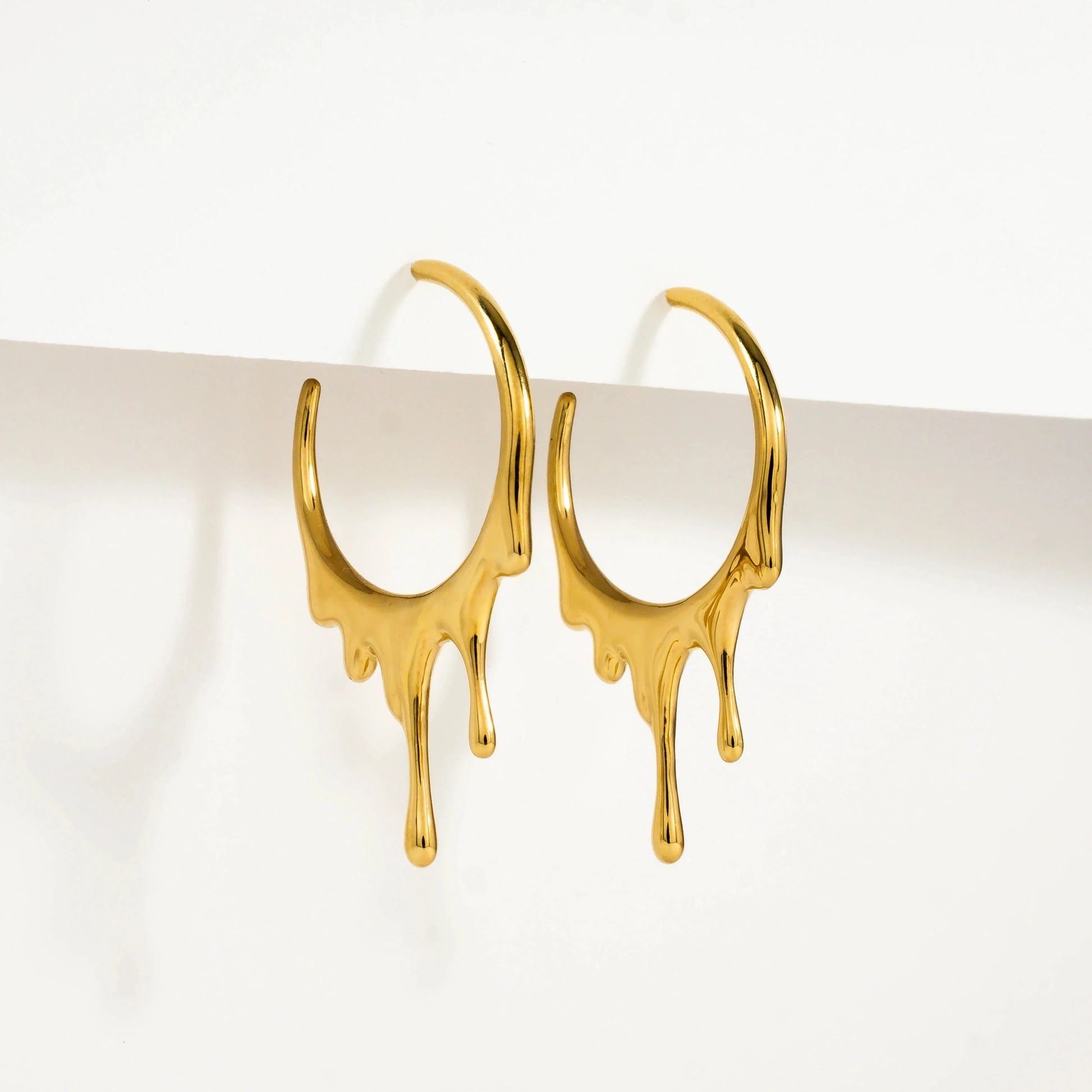4 Sizes Chunky Water Droplet Open Hoop Earrings Irregular 18K Gold Plated Drops Smooth Stackable Cartilage Piercing Earrings