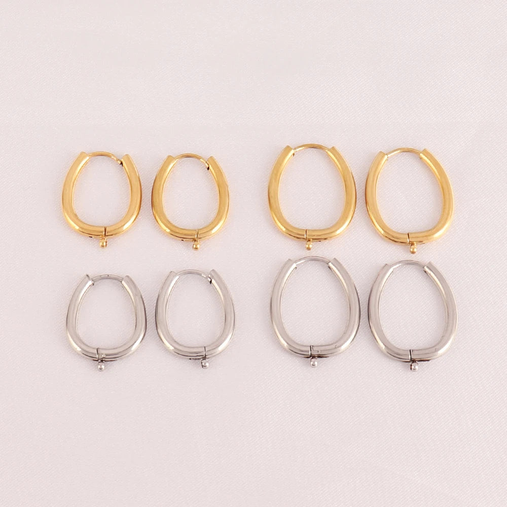 5pcs 316L Stainless Steel Heart Hoop Earrings Posts Star Geometric Oval Earring Base For DIY Jewelry Making Accessories