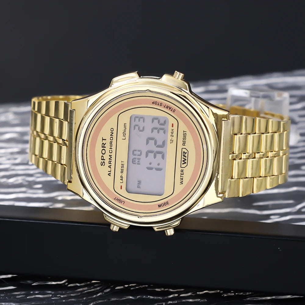Electronic LED Digtal Watch Women Watches Steel Strap Men Wristwatches Waterproof Clock Multifunction Sports Wrist Watch Clock
