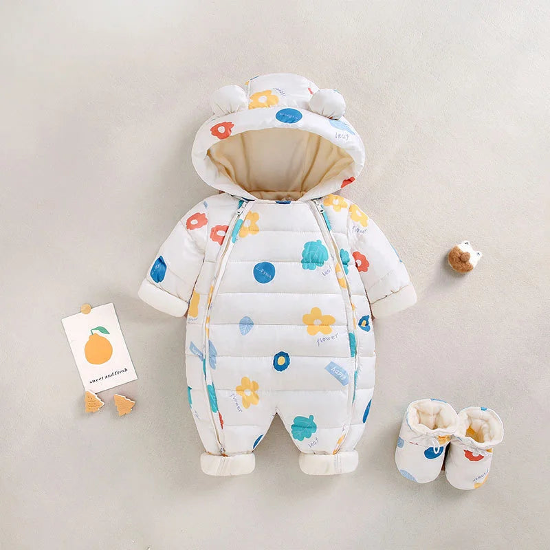 Children Autumn Winter Overall For Infant Down Cotton Thicken Clothes Hooded new born Baby costume Boys Girls Jumpsuit Romper
