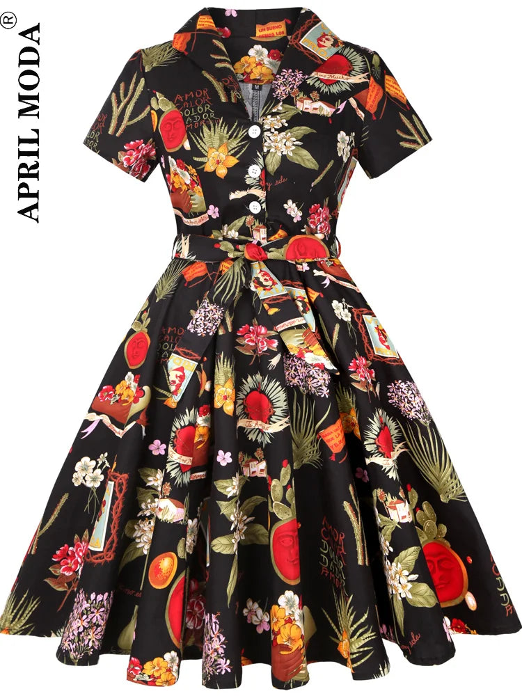 2025 Parrot Bird Print Summer Women Vintage Dress Casual Green Retro Pin UP Pinup Party Robe Rockabilly 50s 60s Swing Sundress