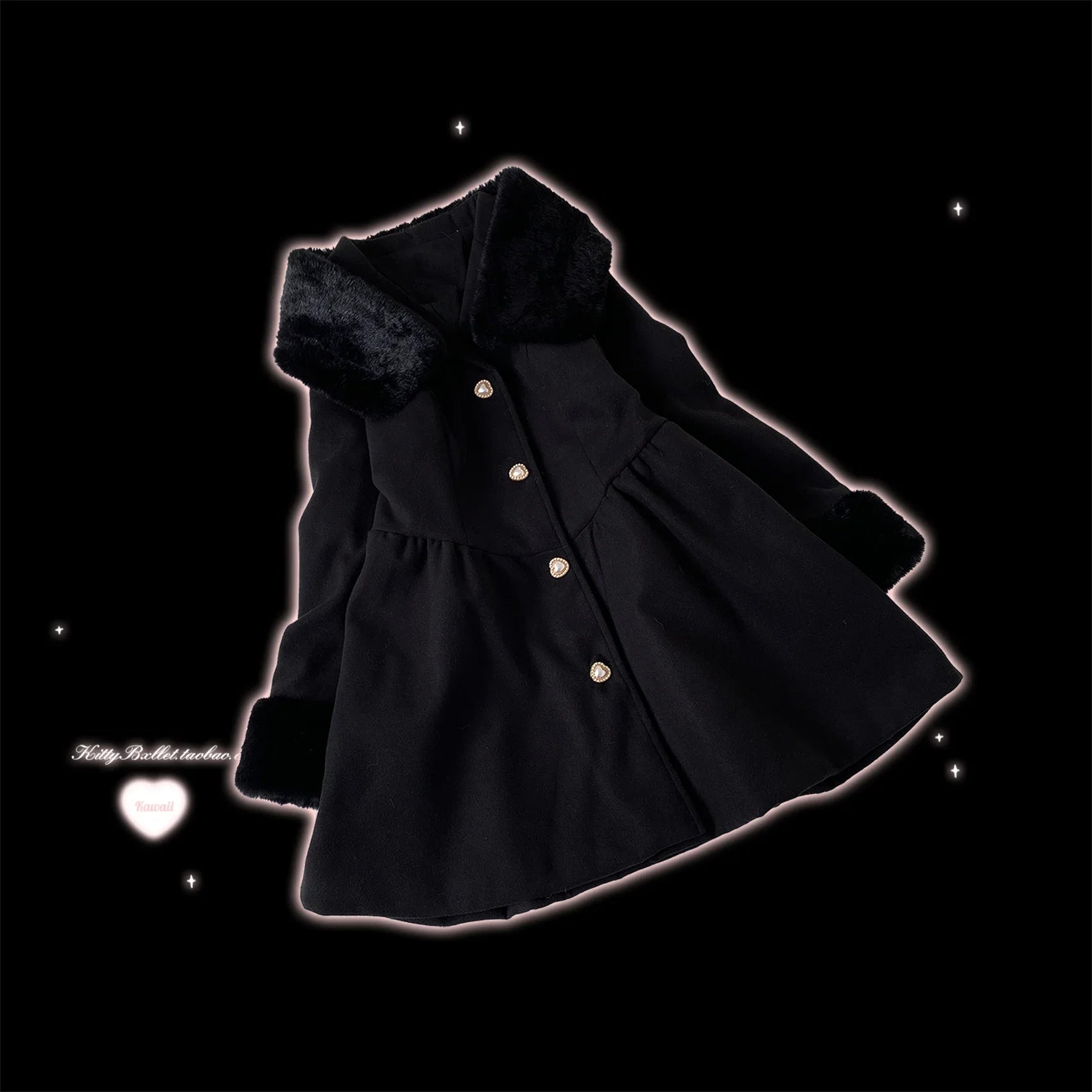 Original Japanese Sweet Imitation Woolen Coat Removable Fur Collar 2025 Winter Jacket Love Single-breasted Wool Overcoat Femlae