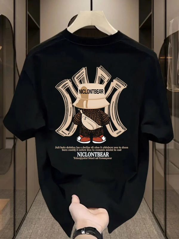2025 high-quality fashion brand Summer All-loose 100% pure cotton men's trendy brand Harajume-style short sleeves