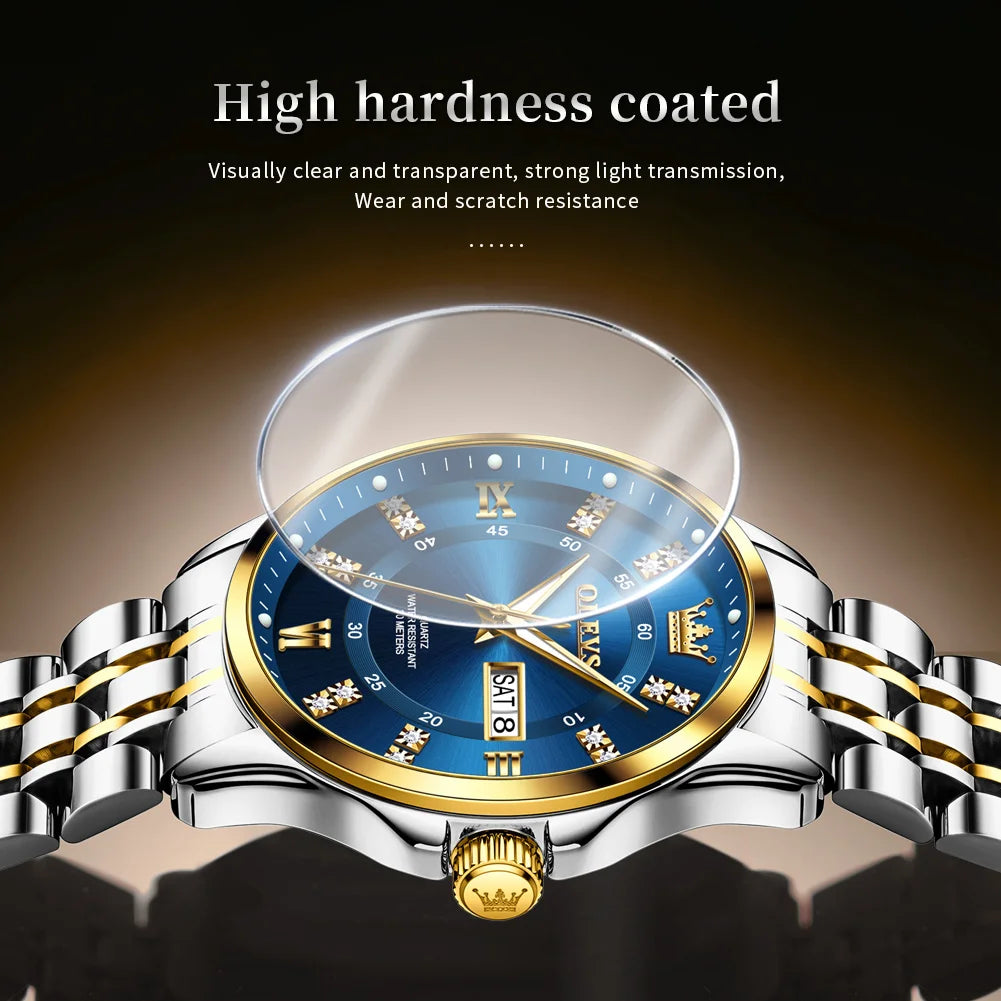 OLEVS 3620 Mens Watch Original Brand Quartz Wristwatch Waterproof Luminous Reloj Watches For Men Dual Calendar Watch Men Gifts