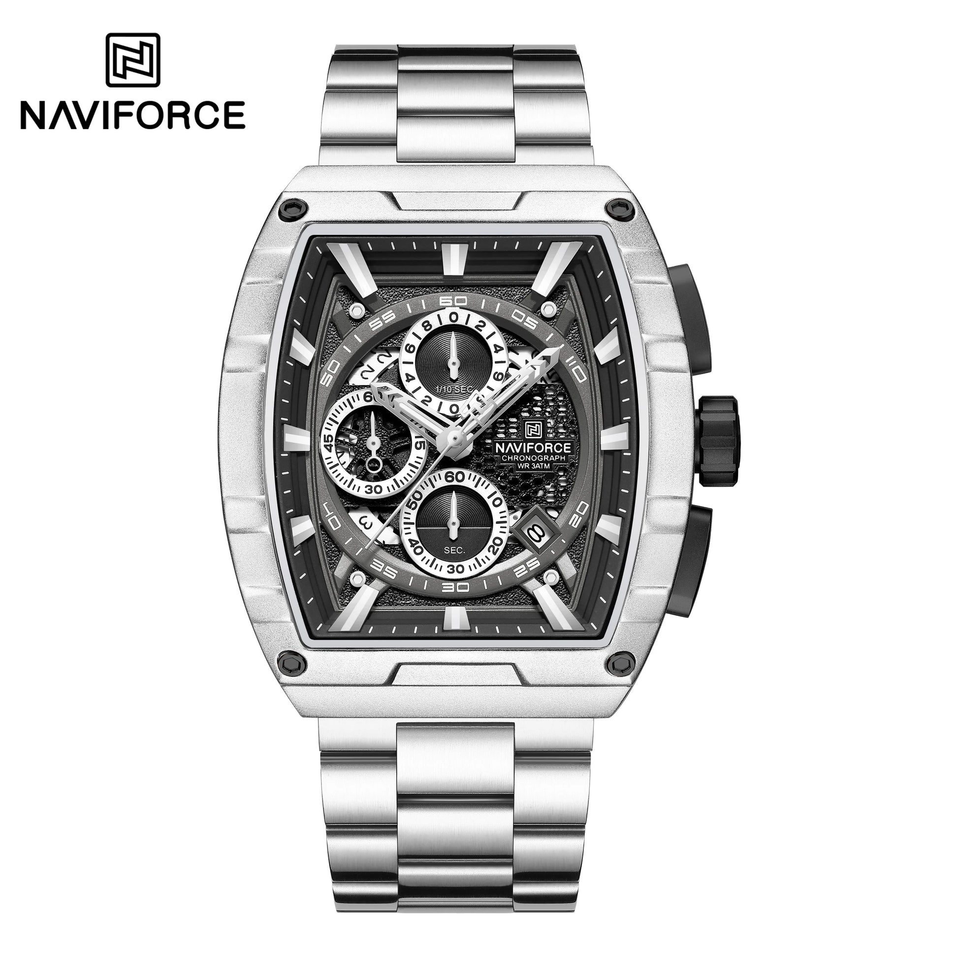 NAVIFORCE Luxury Chronograph Quartz Watch for Men Fashion Tonneau Stainless Steel Man Watches Waterproof Luminous WristWatch