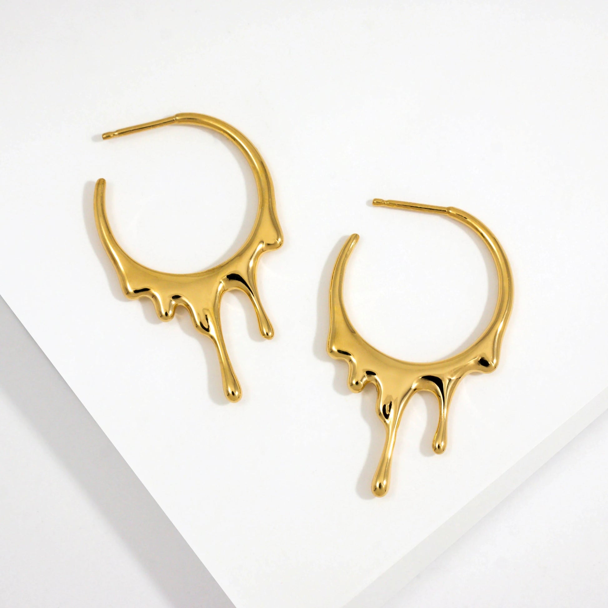4 Sizes Chunky Water Droplet Open Hoop Earrings Irregular 18K Gold Plated Drops Smooth Stackable Cartilage Piercing Earrings