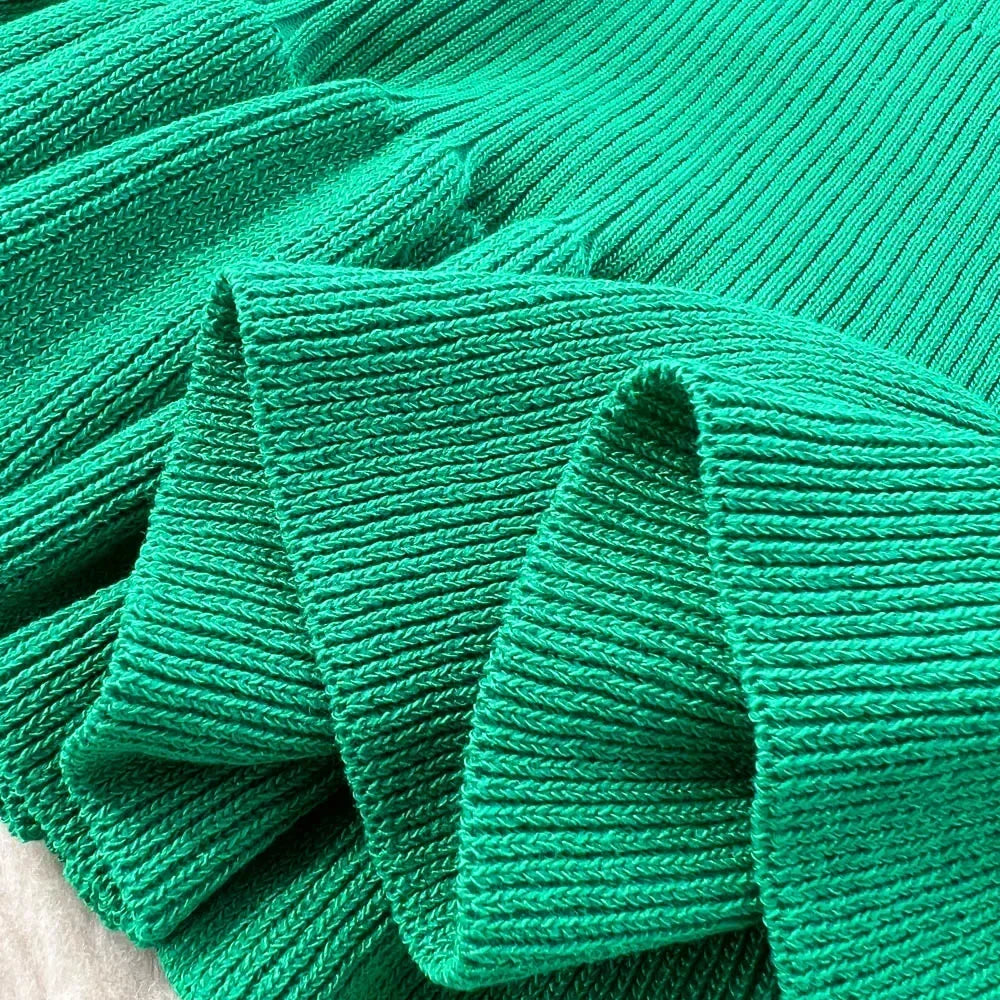 Abrini Summer Women Knitted Sexy Bodycon Dress O-Neck Sleeveless Ruffled Party Sundress High Street Elastic Slim Solid Dress