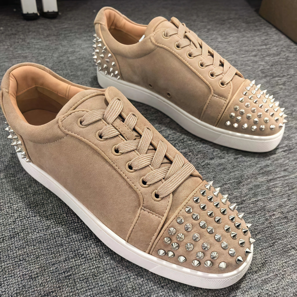 Khaki Leather Sneakers Male Lace-Up New Designer Men's Sports Shoes With Tie Up Rivets Fashion Board Flats Running Shoe Casual