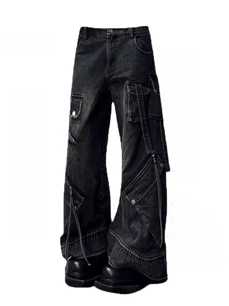 2024 Punk Style Y2K Streetwear Washed Black Baggy Cargo Jeans Pants For Women Designer Clothes Wide Leg Lady Trousers Ropa Mujer