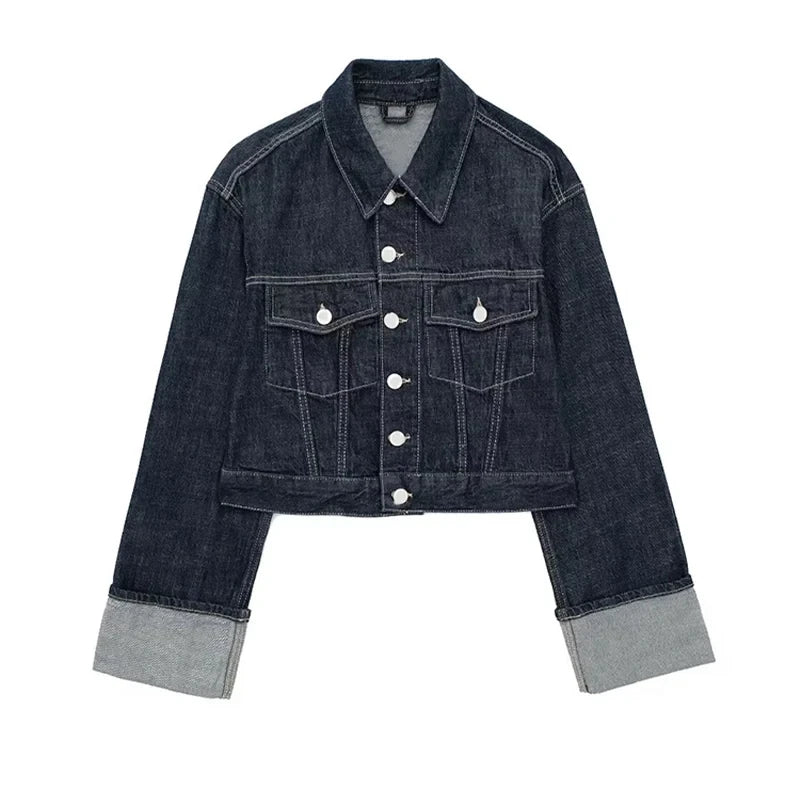 TRAFZA 2024 Women's Denim Pants Set Long Sleeve Jacket Coat+ Solid Pocket Baggy Long Pants Casual Loose Streetwear Mujer Roupas