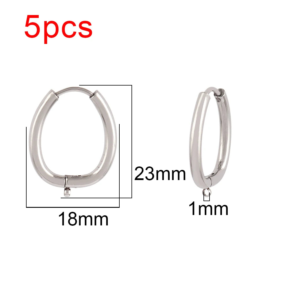5pcs 316L Stainless Steel Heart Hoop Earrings Posts Star Geometric Oval Earring Base For DIY Jewelry Making Accessories