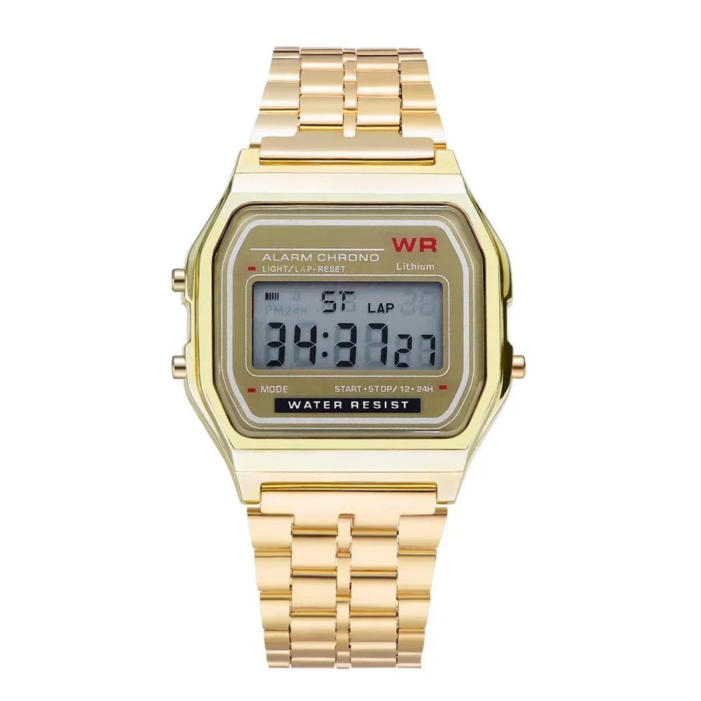 Women Casual LED Electronic Watch Man Retro Stainless Steel Watches for Women Unisex LED Digital Watch Multifunction Wristwatch