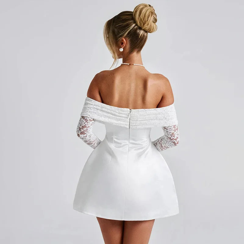 Mozision Off-shoulder Long Sleeve Sexy Mini Dress For Women Robe Strapless Backless High Waist A-line Elegant Club Party Dress