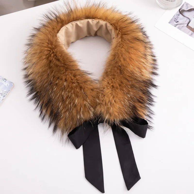 Real Raccoon Fur Collar Winter Neck Warmer Fur Scarf Natural Fur Scarves Women's Luxury Fur Collar For Coat Fur Hood Decorate