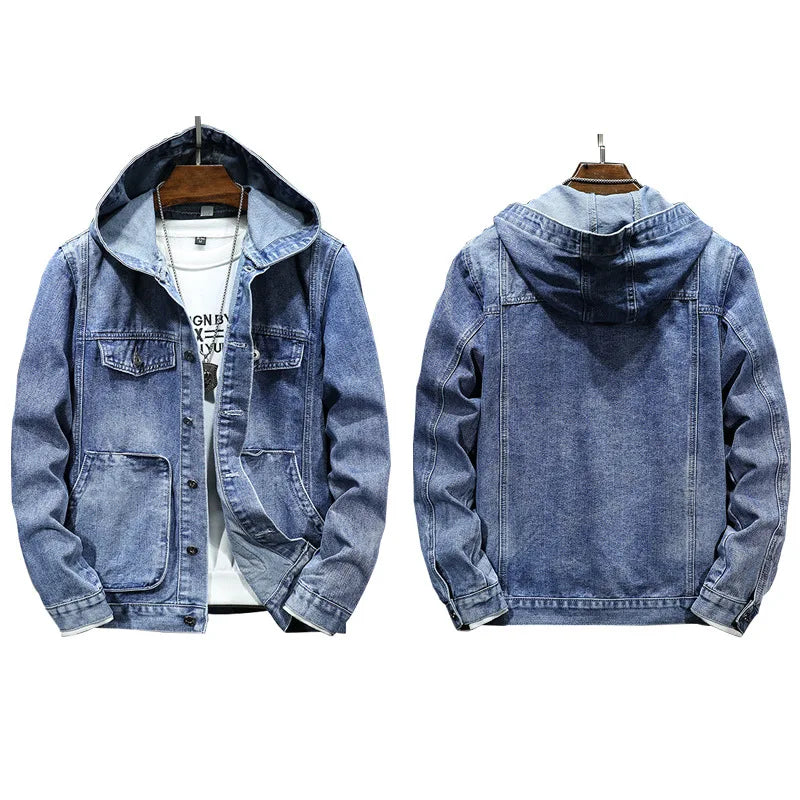 Spring Men's Hooded Denim Jacket Casual Fashion Sport Denim Jacket