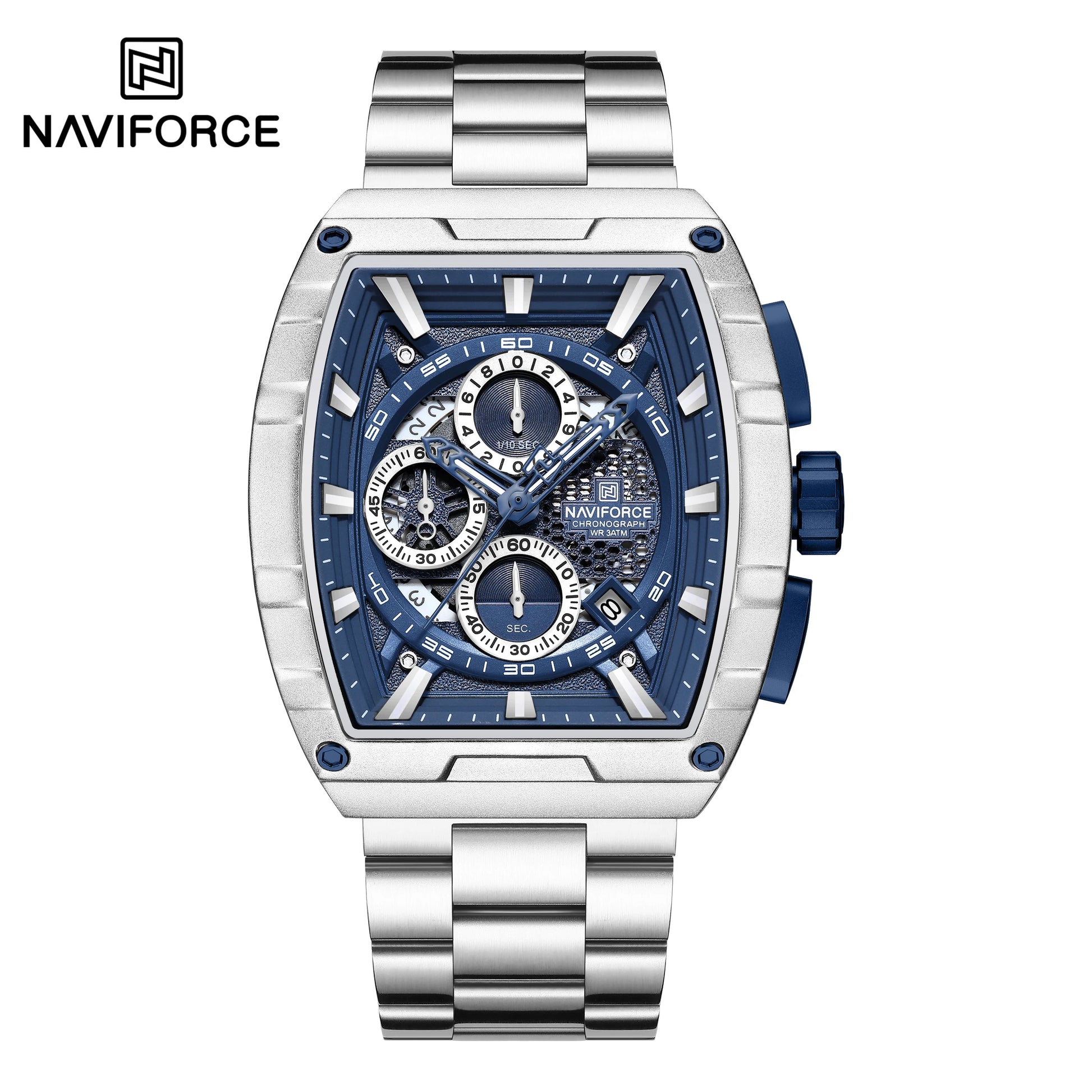 NAVIFORCE Luxury Chronograph Quartz Watch for Men Fashion Tonneau Stainless Steel Man Watches Waterproof Luminous WristWatch
