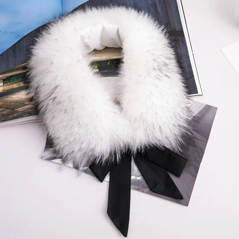 Real Raccoon Fur Collar Winter Neck Warmer Fur Scarf Natural Fur Scarves Women's Luxury Fur Collar For Coat Fur Hood Decorate