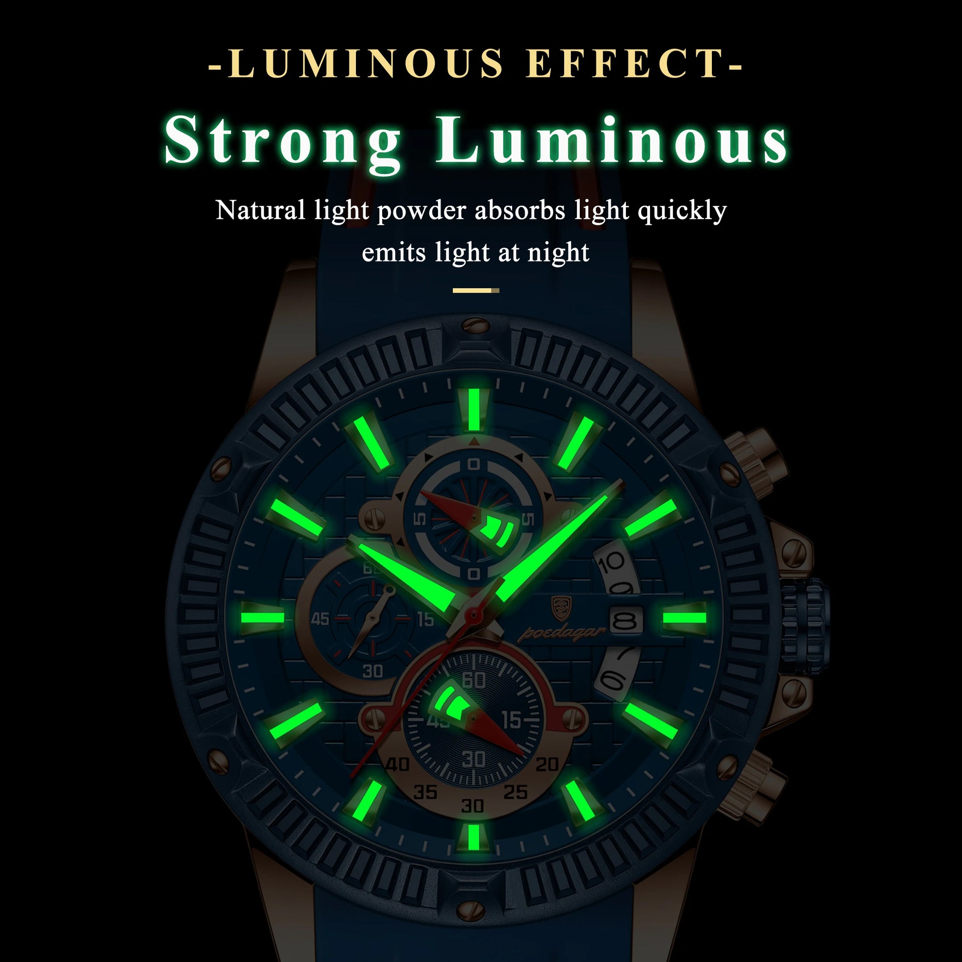 POEDAGAR Trendy Sports Men Wristwatch Waterproof Luminous Chronograph Date Man Watch Silicone Strap Fashion Quartz Men's Watches