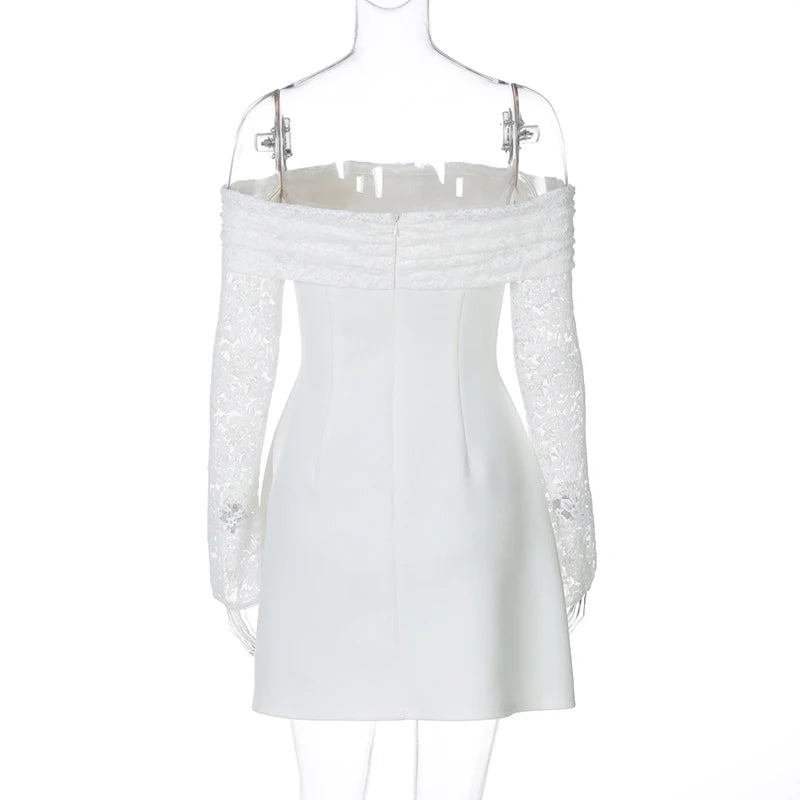 Mozision Off-shoulder Long Sleeve Sexy Mini Dress For Women Robe Strapless Backless High Waist A-line Elegant Club Party Dress