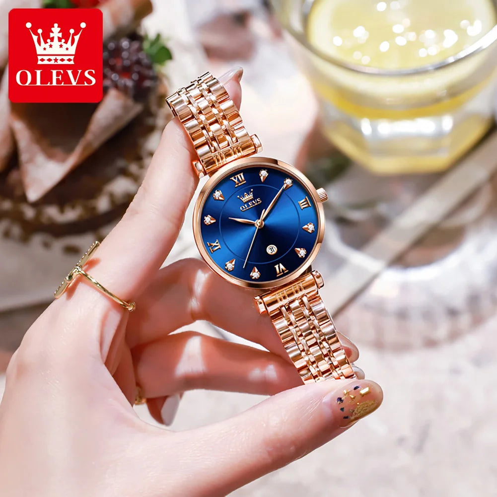OLEVS 5866 Fashion Original Women's Watches Calendar Rose Diamond inlay Quartz watch Simplicity Versatile Brand Lady Wristwatch