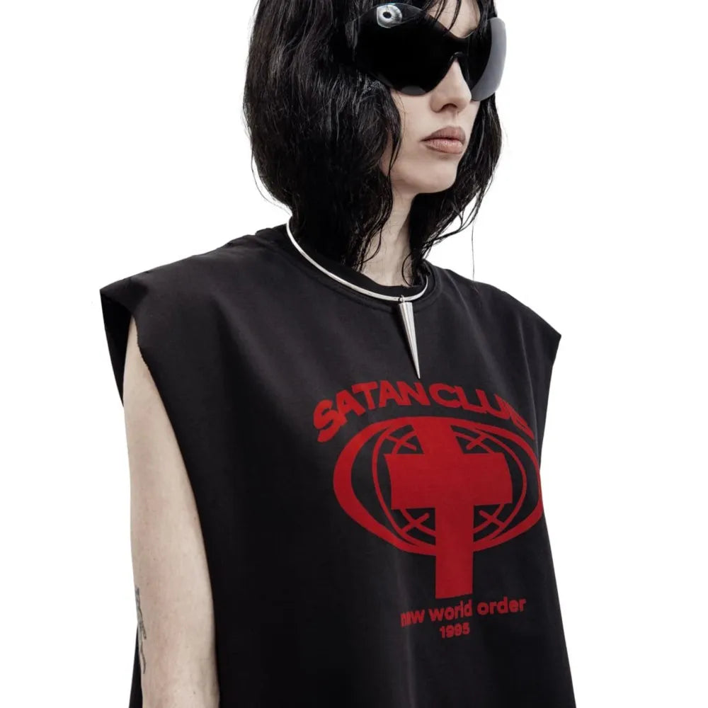Harajuku Oversized Streetwear Men's Clothing Satan Club Graphic Print Tank Tops Cotton Hip Hop sleeveless Tshirt Gothic Y2k Vest