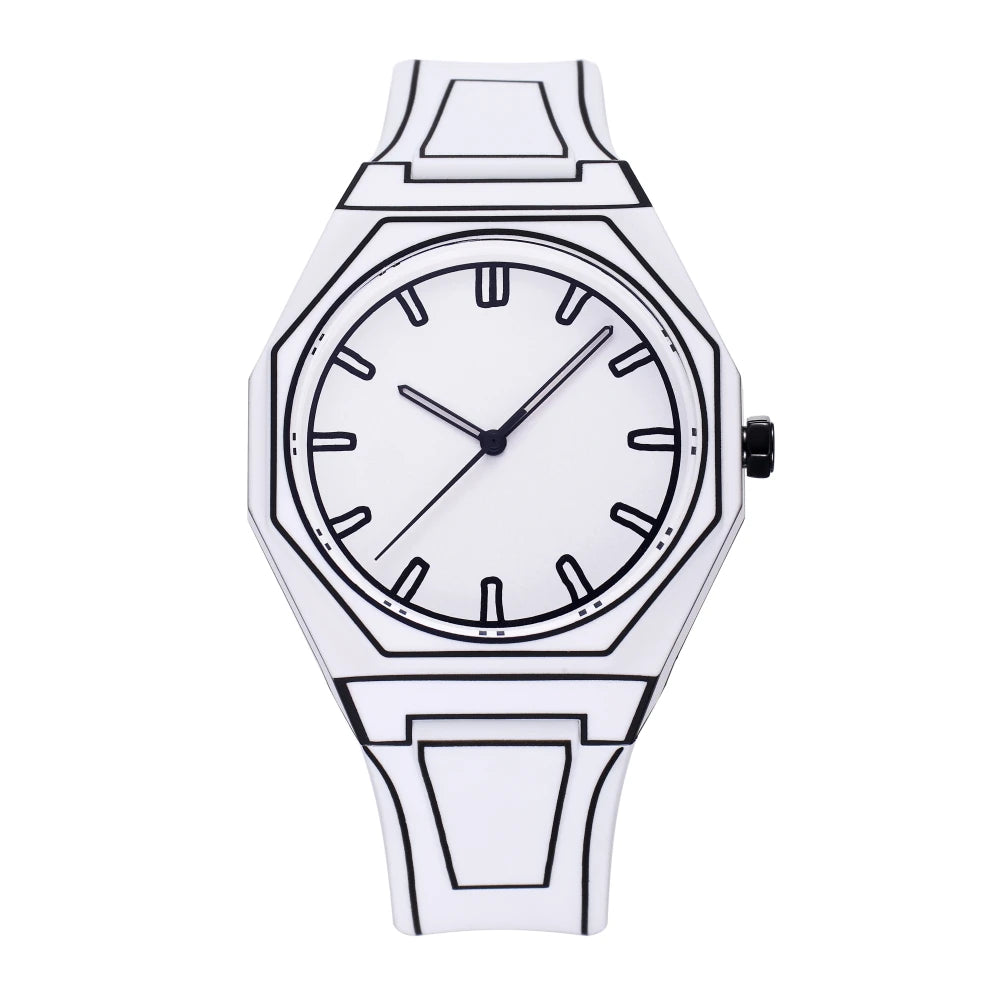 Luxury Men Watch Men's Quartz Wristwatch Minimalist Black White Dial Male Sports Reloj Silicone Rubber Strap Man Unusual Clock