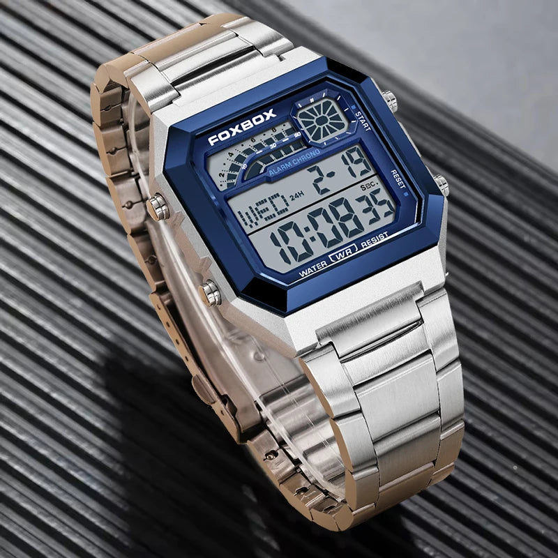 FOXBOX Original Brand Luxury Men Watch Fashion Business Square Digital Watch For Men Sports Waterproof Men's Quartz Wristwatches