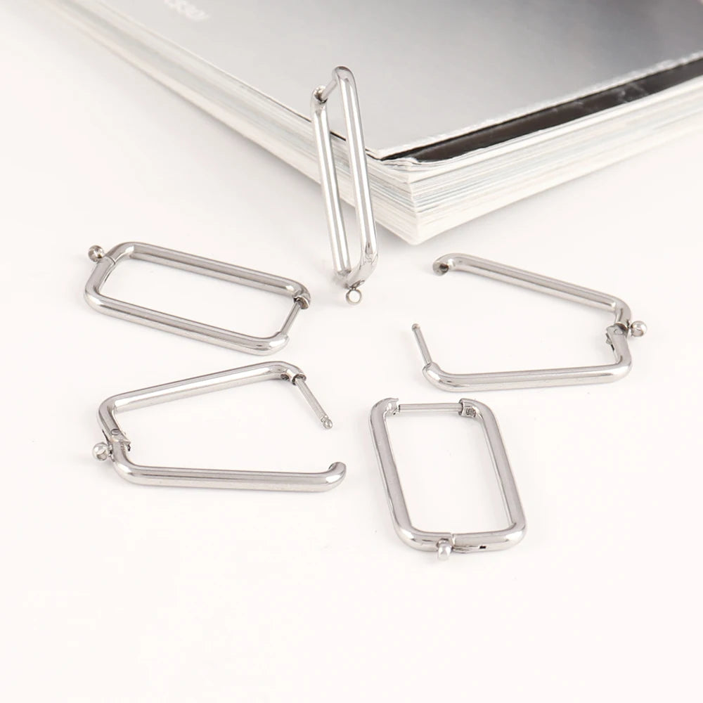 5pcs 316L Stainless Steel Heart Hoop Earrings Posts Star Geometric Oval Earring Base For DIY Jewelry Making Accessories
