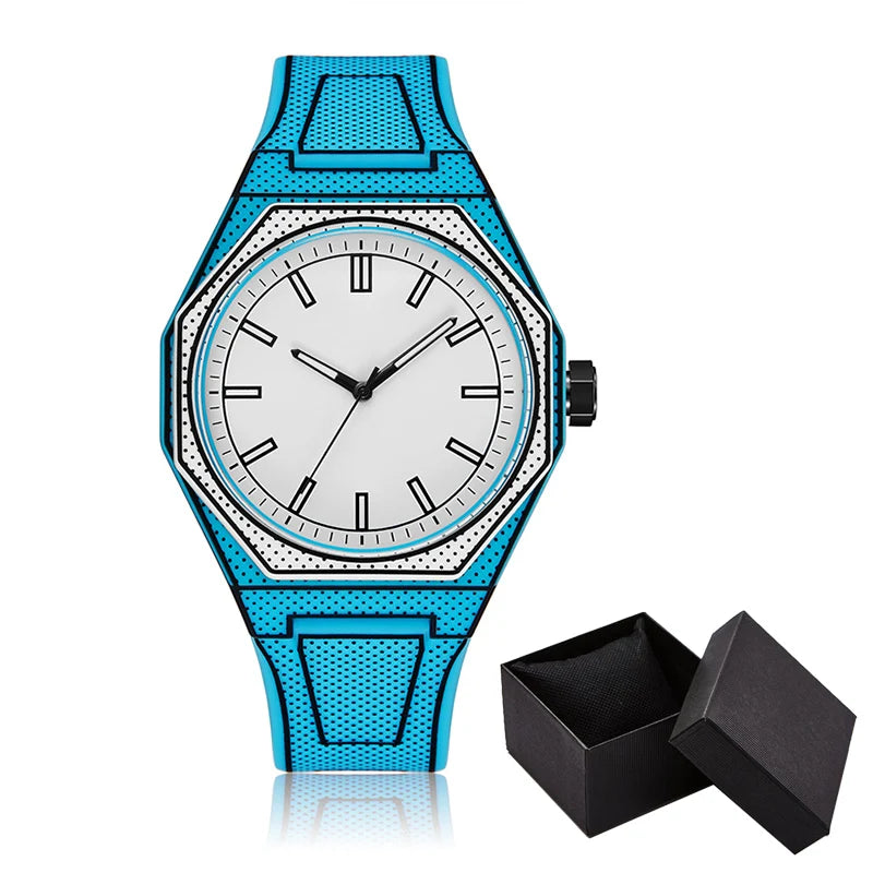 Luxury Men Watch Men's Quartz Wristwatch Minimalist Black White Dial Male Sports Reloj Silicone Rubber Strap Man Unusual Clock