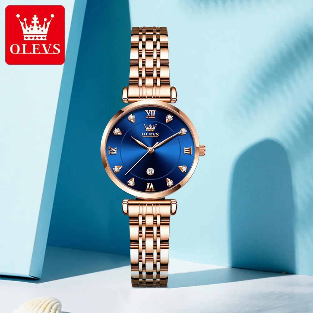 OLEVS 5866 Fashion Original Women's Watches Calendar Rose Diamond inlay Quartz watch Simplicity Versatile Brand Lady Wristwatch
