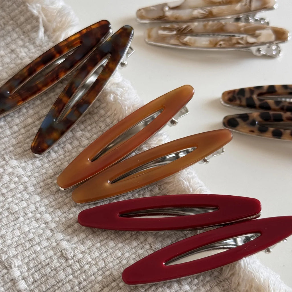 2pcs/set Acetate Hair Clips Hollow Out Oval Bangs Duckbill Clips Geometric Barrettes Side Hairpins Women Girls Hair Accessories