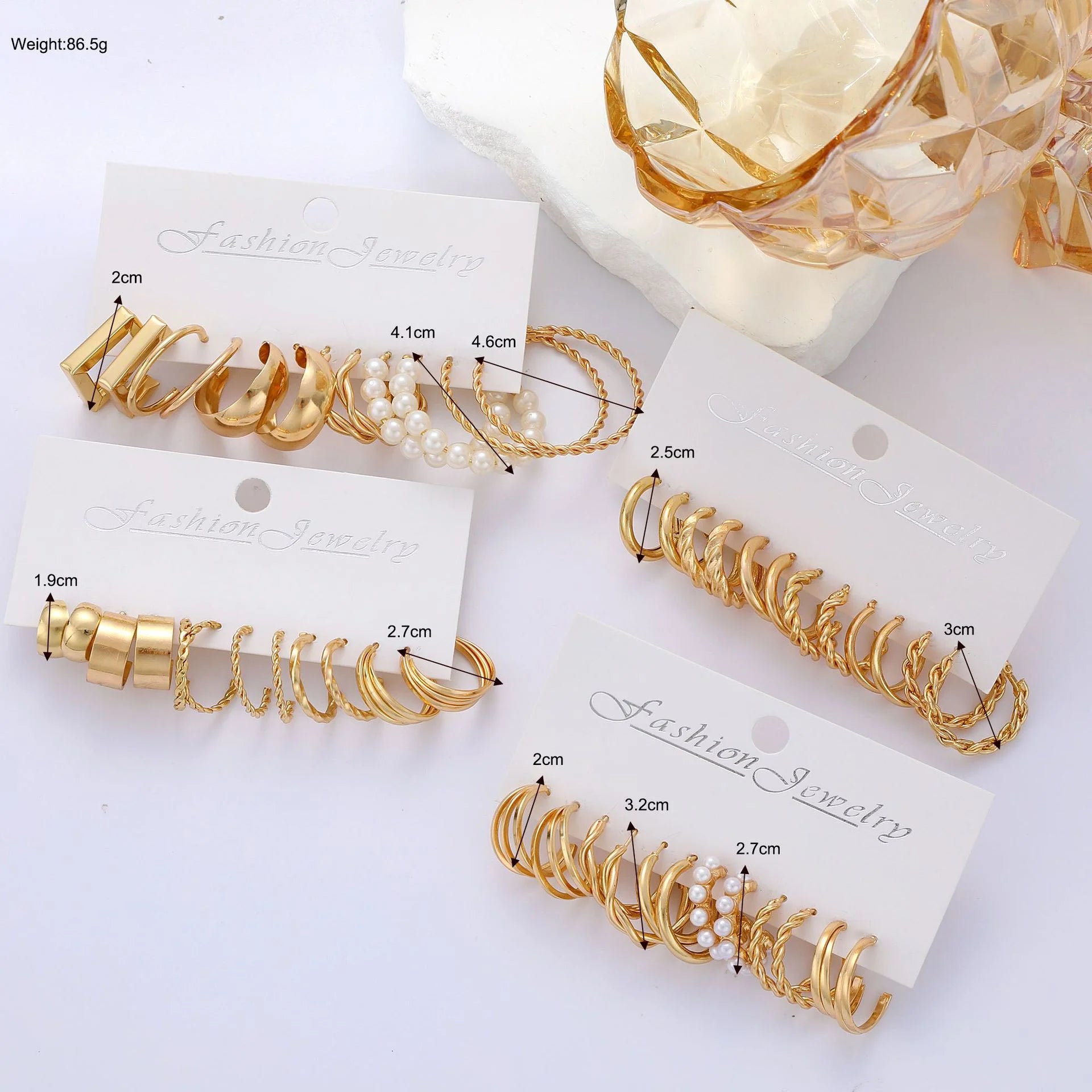6/24 Pairs Gold Color Vintage Hoop Earrings Set for Women Girl Imitation Pearl Geometric Metal Twist Earring Fashion Jewelry