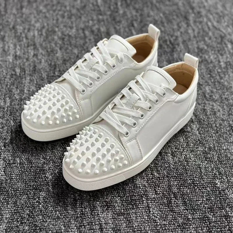women's casual rivet shoes black white studded shoe singer DJ stage dress original leather flat sneakers men designer footwear