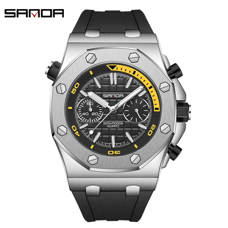 2025new model Royal Fashion Casual Men Watches Big Dial white Silicone Quartz Wristwatch Classic Top Brand SANDA Male Clock 7027