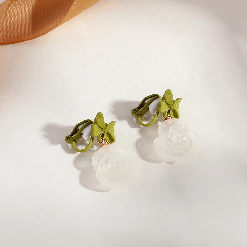 GRACE JUN New Arrival Clip on Earrings for Women's Fashion Pearl Enamel No Pierced Earrings Gold Color Cuff Earrings Ear Clip
